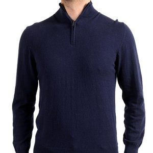 Pierre Balmain Men's Dark Blue Wool Cashmere 1/3 Zip Pullover Sweater